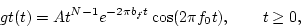 \begin{displaymath}gt(t)=At^{N-1}e^{-2\pi b_f t} \cos(2\pi f_0 t), \qquad t \geq 0,
\end{displaymath}